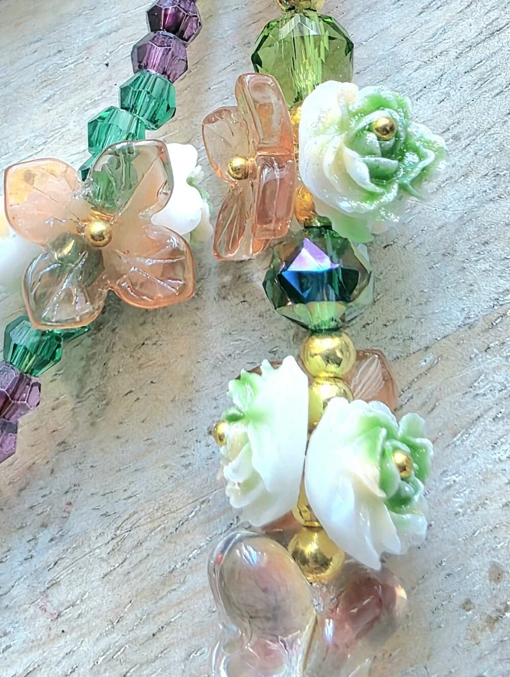 🌷🌿 Garden Butterfly Handcrafted Phone Charm Beaded with Flower Accents_Green